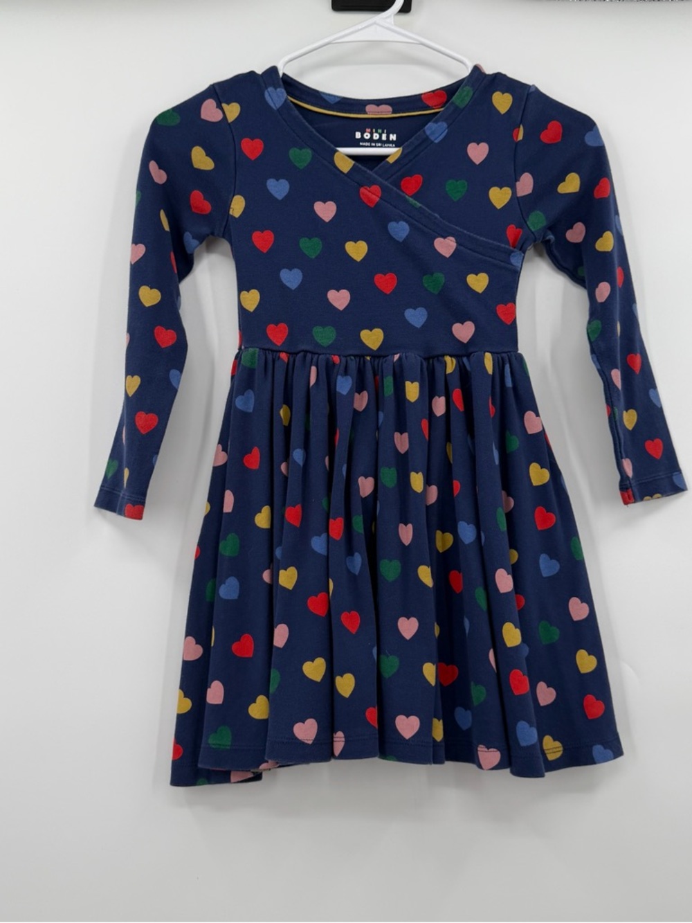 Mini boden navy heart dress girls 7/8